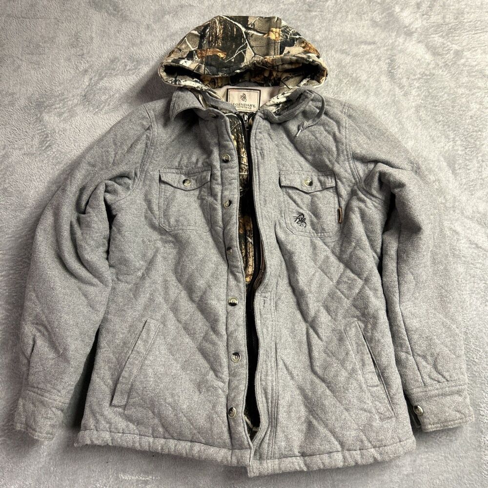 Legendary Whitetails Gray Quilted Jacket with Camo Hood Lining